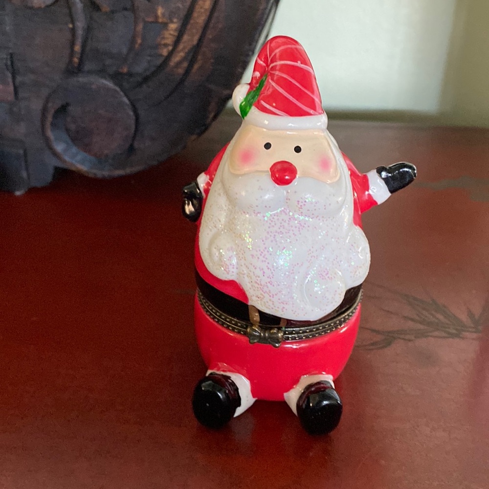 Adorable Santa Limoges type hinged trinket box decor christmas decor